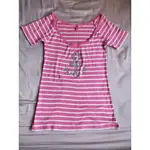 降價 日本品牌 ROSEBULLET 桃粉色橫條海軍水鑽長版短袖上衣 MADE IN HK