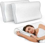 Dreamz 2 Pack Cervical Memory Foam Pillow for Neck Pain Relief – Ergonomic Contour Pillow with Dual Height Support (8cm/11cm),Orthopedic Bed Pillow for Side,Back & Stomach Sleepers - 60x35cm （White）