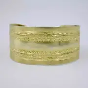 Vintage Indonesian Hand Etched Gold Plated Cuff Bracelet in Sterling Silver