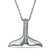 Natural Diamond Accent Whale Tail Pendant in Sterling Silver