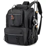 Fishing Tackle Backpack with Rod Holders (Trays Not 1200D nylon Black