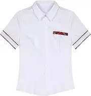 [Aislor] Women Schoolgirls Shirt Student Uniform Tops Turn-Down Collar Short Sleeve Button Down Cosplay Costume
