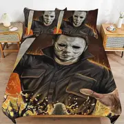 a1395 Michael Myers Halloween Duvet Cover Set, 3 Piece Bedding Set 86x70" Double Sided Printing Decorative Comforter Cover Set (1 Duvet Cover + 2 Pill