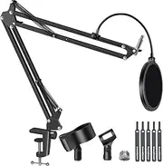 InnoGear Mic Stand for Blue Snowball and Blue Snowball iCE Boom Arm Stand with Pop Filter Microphone Holders for HyperX QuadCast SoloCast Fifine Shure SM7B and Other Mic, Max Load 1.5 KG, Medium