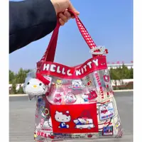 在飛比找蝦皮購物優惠-hello kitty斜背包 凱蒂貓pvc大容量斜背包防水購