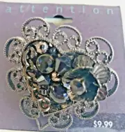 NOS Ring ATTENTION K-MART Black Rose Rhinestones Heart Shaped Flexible Shank