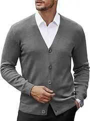 [COOFANDY] Men's V Neck Cardigan Sweater Casual Lightweight Button Down Knitted Cardigan Sweater