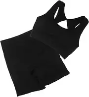 [Baluue] 1set Breathable Yoga Women Comfortable Athletic Outfit Stretchy Shorts and Supportive Top for Fitness Jogging and Daily Wear s Black