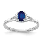 Solid 14k White Gold Simulated CZ and Oval Sapphire Ring