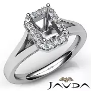 Diamond Engagement Emerald 0.2Ct Semi Mount Halo Prong Set Ring 18k White Gold