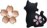 Earring Hoop,Nose Lip Rings,Stud Earrings,Earrings for Teen Girls, Playful Girl Cute Cat Flower Stud Earrings Fashion Asymmetric Earrings Birthday Gift (Color : Black, Size : One Size)