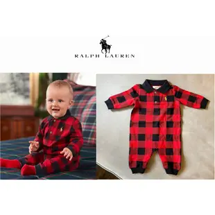 ★現貨-3M.6M★POLO Ralph Lauren童裝 男童女童嬰幼兒美國代購-長袖連身包屁衣 小馬/紅黑格/過年