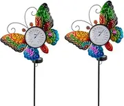 SUNNYGARDEN Butterfly Outdoor Temperature Thermometer Decorative with Lights, Solar Stake Thermometer Decor for Outdoor Garden Yard Patio