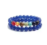 Royal Blue Natural Stone 7 Chakra Yoga Beaded Elastic Bracelet Wristband