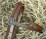 Brown Leather Browband Headstall with Jeremiah Watt Horse Shoe Hardware