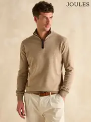 Joules Hillside Beige Quarter Zip Knitted Jumper (B10901) | $114