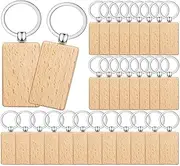 100 Pieces Wooden Keychain Blanks DIY Wooden Keychain Blanks Unfinished Wooden Key Ring Key Tag A