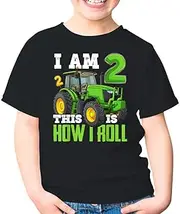 [SDVN] I Am 2 This is How I Roll Two Years Old Tractor 2nd Birthday 2 Years Old Farm Farming Toddler Shirt Youth T-Shirt (Black;3T)