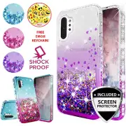 For Samsung Galaxy Note 10 Cute Girls Motion Liquid Glitter Bling Case + Screen