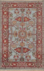 Light Blue/ Rust Oushak Oriental Accent Rug 3'x5' Wool Hand-knotted Carpet