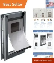 Weatherproof Dog Door with Double Sliding Lock Panel, Energy Efficient Rugged...