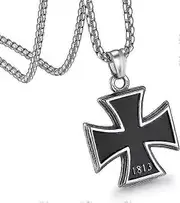 Germen Iron Cross Necklace For Men Pendant Necklace Vintage Knights Templar With 24" Stainless Steel Chain