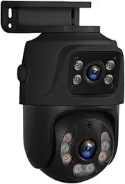 Outdoor Dual Lens PTZ 6MP POE IP Camera Home Security Camera Video CCTV Surveillance Camera Dual-Screen(Black POE CAM)