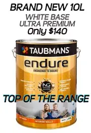Taubmans Endure Low Sheen and Matt White Interior Wall Paint - 10L BRAND NEW