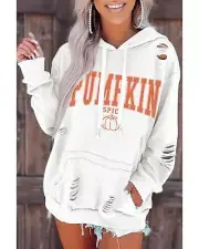 White PUMPKIN SPICE Distressed Hoodie - Sweatshirts & Hoodies -Size L