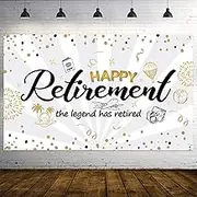 Happy Retirement Party Decorations,Extra Large Fabric White Gold Sign Poster for Retirement Party Supplies,Happy Retirement Banner Retirement Party Photo Booth Backdrop Background Banner