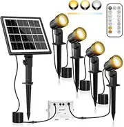 MEIKEE Solar LED Spotlight, 4 in 1 Solar Garden Lights Outdoor, IP66 Waterproof, 3 Lighting Modes & 3 Brightness & 2500K-6500K Adjustable, Solar-Powered Landscape Spot Light for Lawn Pool Pathway