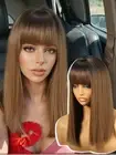 Ombre Brown Bob Wig with Bangs, Short Straight Hair Wigs for Women,Synthetic ...