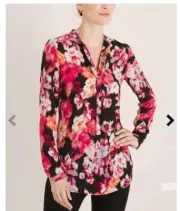 $85 Chico's Floral Blouse Tie Detail Women Sz 8/10 Popover Colorful Peasant New