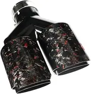 Dual Tip Red Forged Carbon Fibre Car Exhaust Tip Black Coated Stainless Steel Muffler Tip Tail Tip(In63 out101 LEFT)