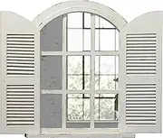 Sintosin Farmhouse Arched Window Mirror with Shutters 35 x 28 inches, Hanging Distressed White Rustic Decorative Window Shutters Mirrors for Wall Decor Living Room, Wooden Wall-Mounted Mirrors