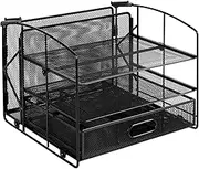 Amazon Basics Rectangular Desk Organizer 3 Tray w/Sliding Drawer and Hanging File Holder, Black