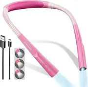 [Glocusent] Upgraded LED Neck Reading Light, Book Light for Reading in Bed, 30-min Timer, 3 Colors & 3 Brightness Adjustable, Rechargeable & Long Lasting, Perfect for Reading, Knitting (Pink)