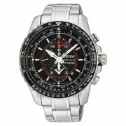 New SEIKO Sportura Chronograph SNAE99P1 Quartz 7T62 Pilot Watch Alarm SNAE99