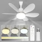 LUTW Ceiling Fans with Lights and Remote Low Profile, Socket Fan Light with Extender 52 Centimeters, Light Socket Fan Dimmable 3 Color, for Bedroom, Kitchen, Living Room (White)
