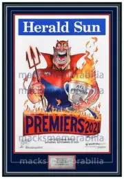 2021 AFL PREMIERS MELBOURNE DEMONS MARK KNIGHT POSTER WEG FRAMED HERALD SUN