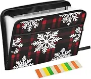 Quteprint 13 Pockets Expanding File Folder with Zipper Closure, Plaid Christmas Snowflakes Accordion File Folder with Sticky Labels, Letter Size A4 Papers Expandable File Document Organizer