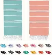 2 Pack The Turkish Beach Towel 40x72 Inches, Oversized 100% Cotton Sand Free Lightweight Absorbent Quick-Dry Beach Blanket, Extra Large Turkish Bath Towels for Travel and Pool, Yoga (Aqua Peach)