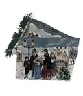 Christmas Village CAROLERS TAPESTRY TABLE RUNNER GREEN FRINGES 72”x12” USA NWT