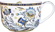 LanHong 25 Ounce Soup Bowls with Handles Large Soup Mug for Coffee Cereal Oatmeal Latte Flora Soup Bowl Bone China Soup Cup Microwave Safe (Blue 3)