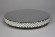 Cake Stand Silver Mirror Faux Rhinestone Border 4-Ball Feet 16"Dia 2.75"High