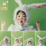 🍒台灣現貨🍒 兔耳頭套 白色 毛絨 搞怪 兒童寫真道具 兔耳帽 禮物 兔子 COS 兔裝 寶寶寫真道具 成人/兒童都可