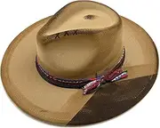 [Wotfim] Classic Wide Brim Fedora Hat for Women Man Floppy Panama Hat Western Felt Outdoor Hat with Band Sun Protection
