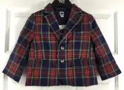 Janie and Jack Boys Holiday Tartan Plaid Jacket 100% Wool Blazer Size 18-24 M
