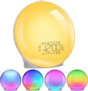 Sunrise Alarm Clock, Smart Sleep Wake-up Light Sunset Light, 7 Natural Sound, FM Radio, 18 Light Colors, Full-Screen Digital Alarm Clock for Kids Adult Sleep Aid Table Lamp for Bedroom