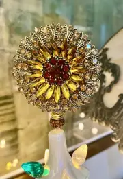 Ceramic Christmas Tree Custom Topper Starburst Brown Gold Crystal Decor